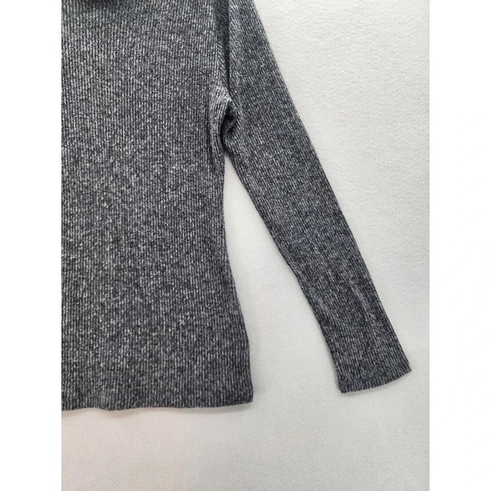 Maison Jules‎ Gray Ribbed Funnel Neck Snap Button Sweater Women Med Long Sleeve